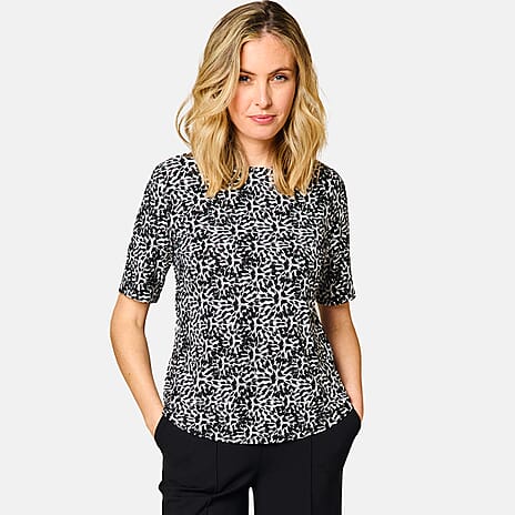 Emreco 3Qtr Sleeve Abstract Print T Top - Black