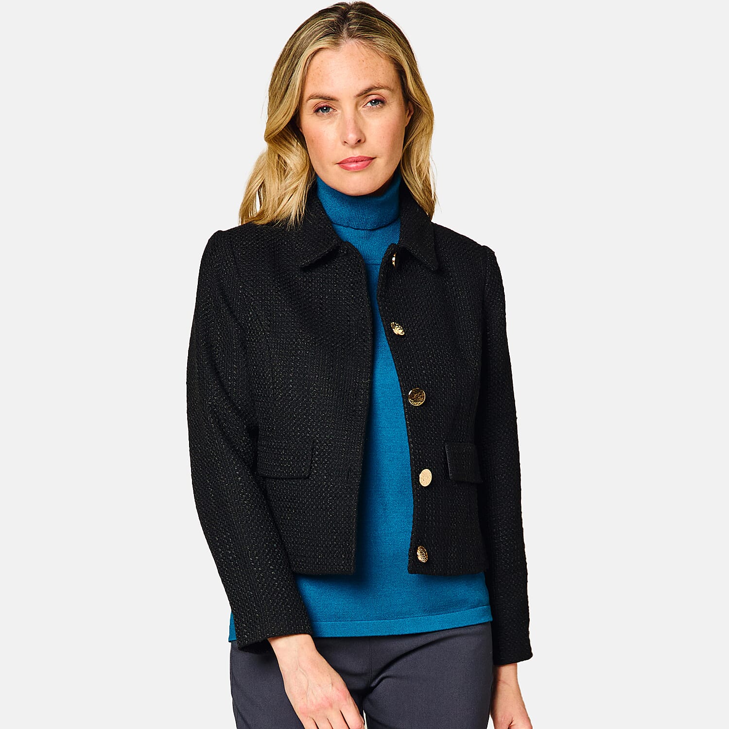 Emreco Classic Collar Cropped Boucle Jacket