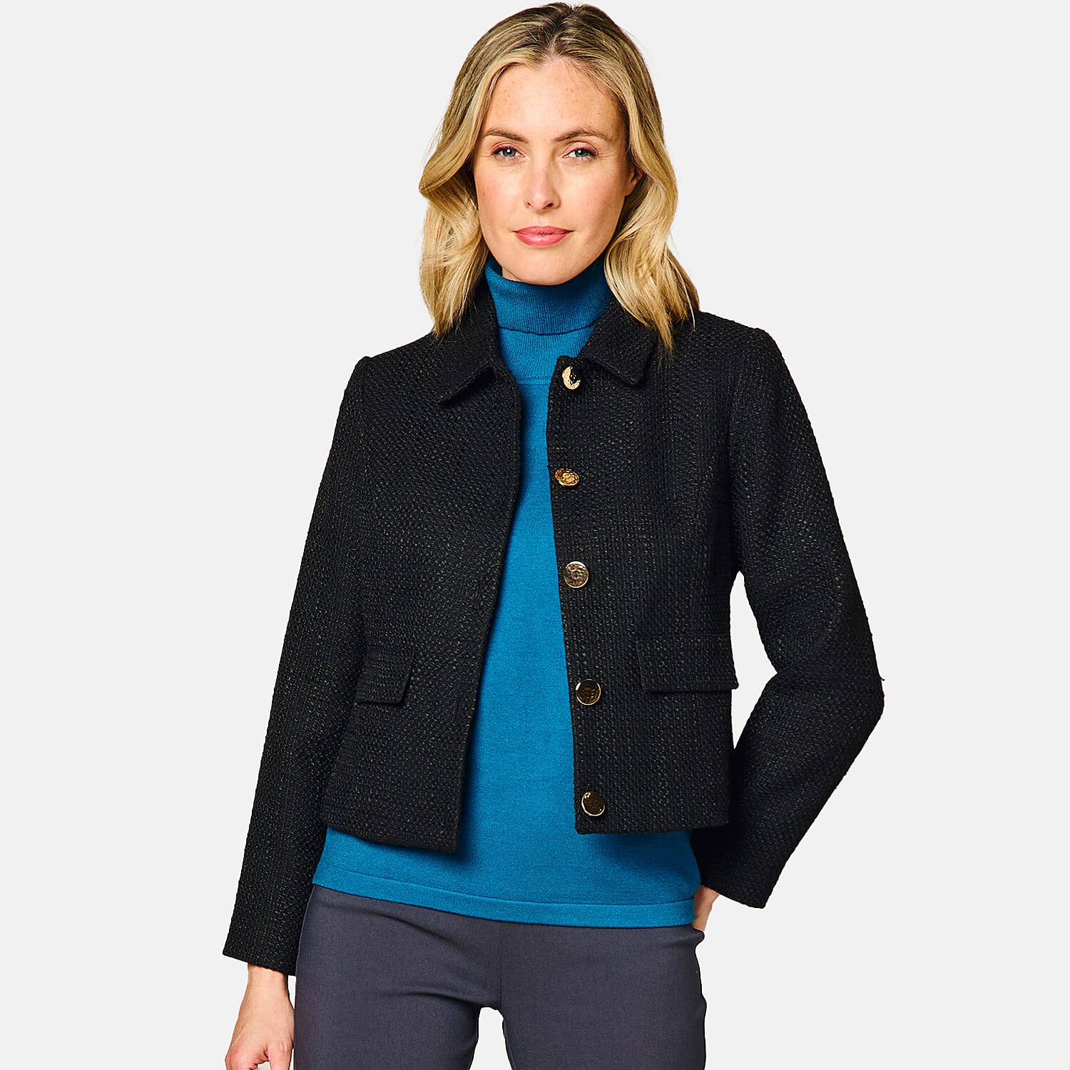 Emreco Classic Collar Cropped Boucle Jacket