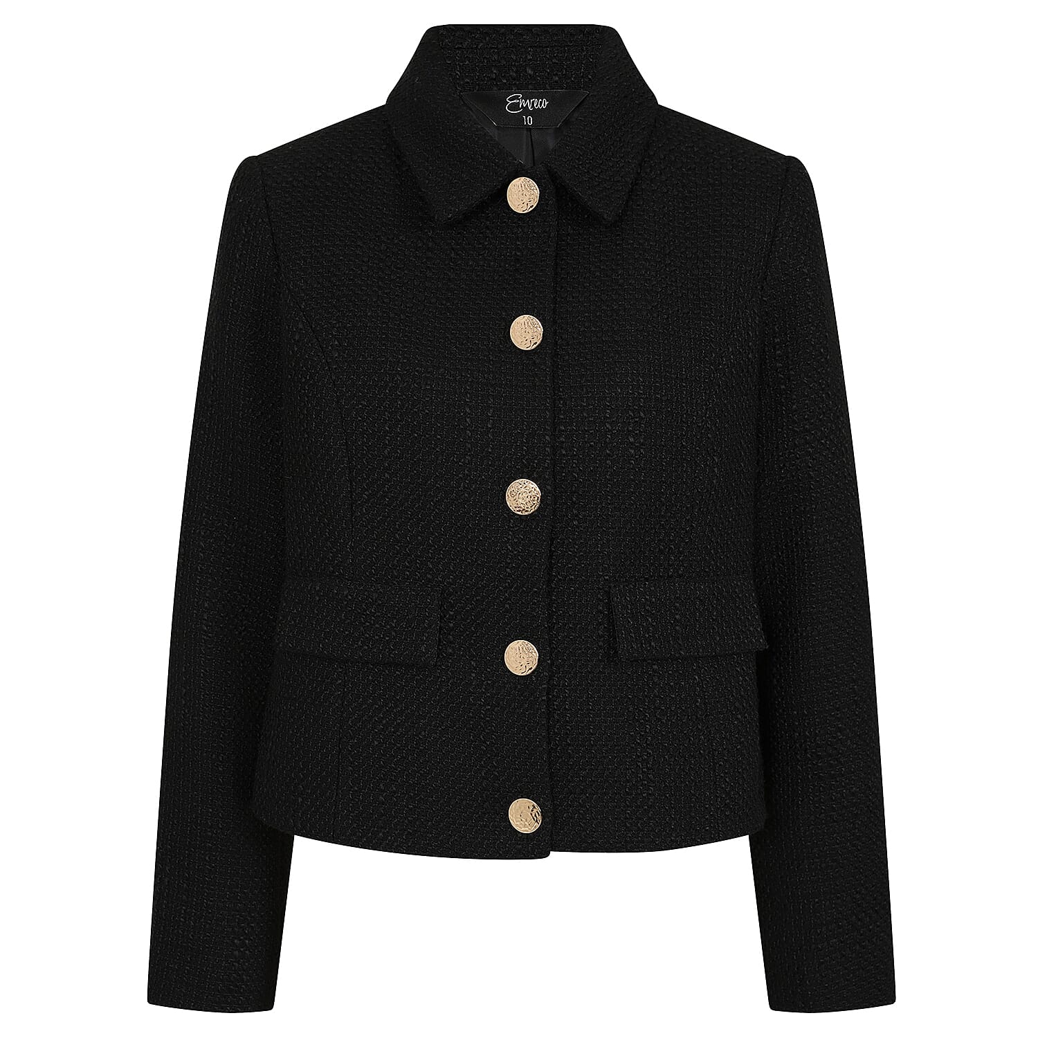 Emreco Classic Collar Cropped Boucle Jacket