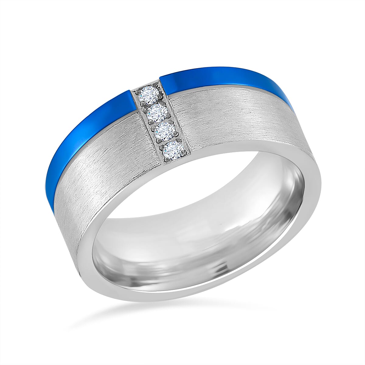 White Cubic Zirconia Ring in Dual Tone Pure Natural Tungsten Carbide