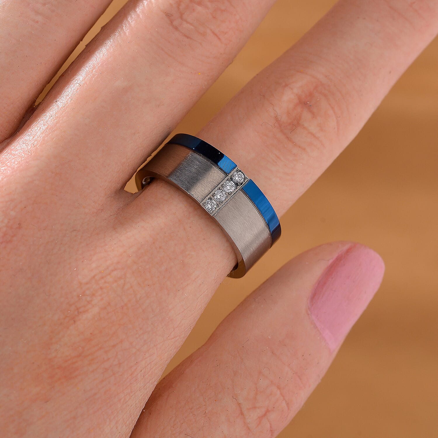 White Cubic Zirconia Ring in Dual Tone Pure Natural Tungsten Carbide