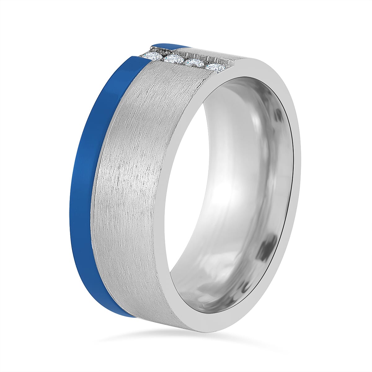 White Cubic Zirconia Ring in Dual Tone Pure Natural Tungsten Carbide