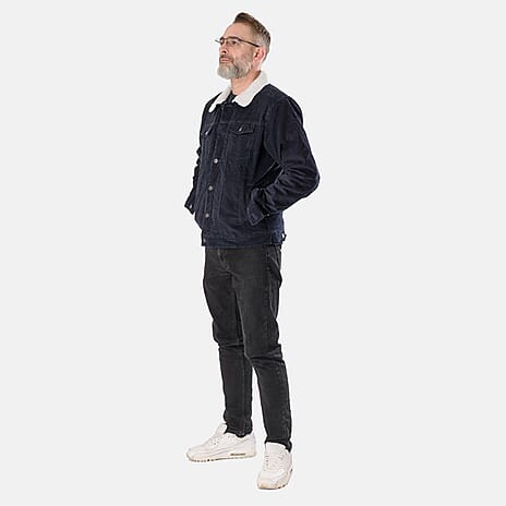 Threadbare 100% Cotton Mens Corduroy Sherpa Collar Jacket (Size L) - Black