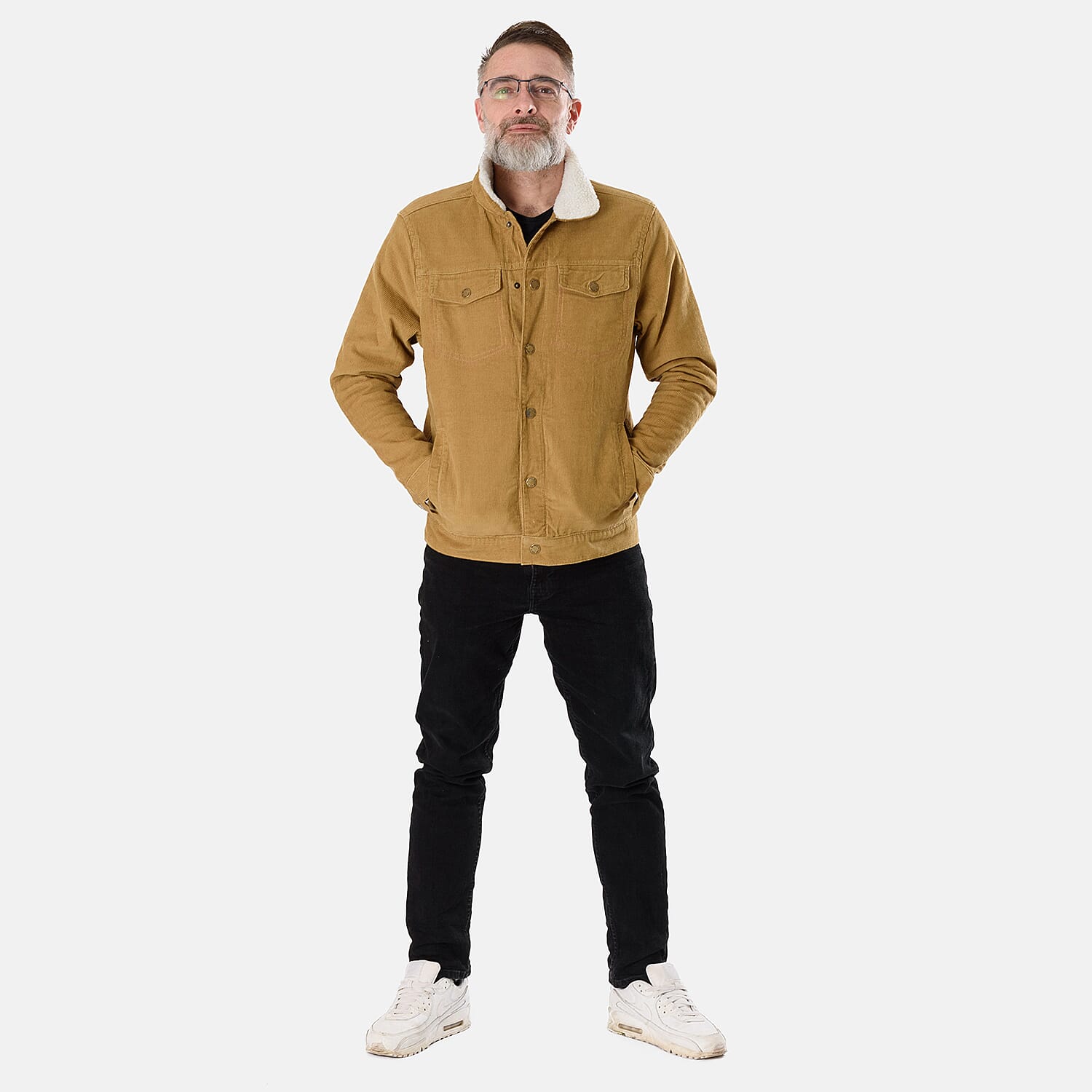 Threadbare-100-Cotton-Mens-Corduroy-Sherpa-Collar-Jacket-Size-S-Mustar