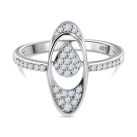 White Diamond Ring in Rhodium Overlay Sterling Silver