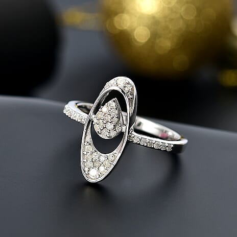 White Diamond Ring in Rhodium Overlay Sterling Silver
