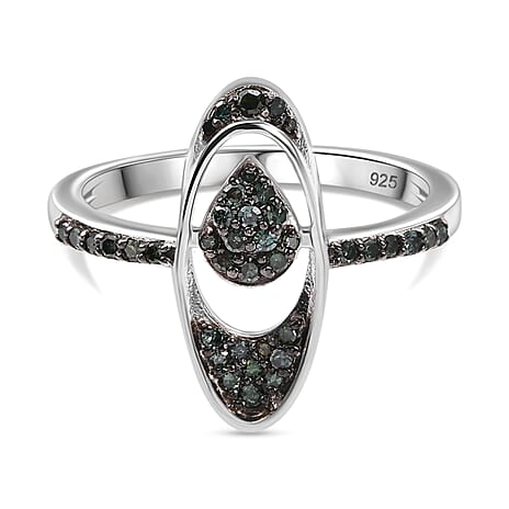 Green Diamond Ring in Rhodium Overlay Sterling Silver