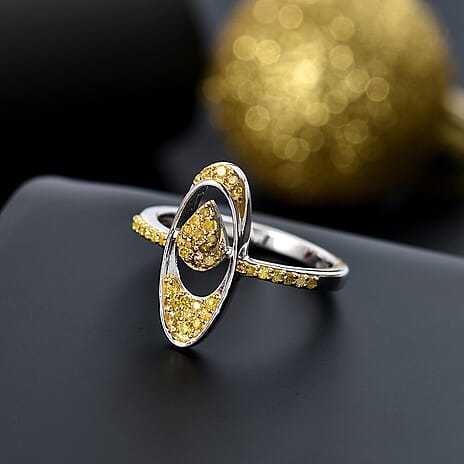 Yellow Diamond Ring in Rhodium Overlay Sterling Silver