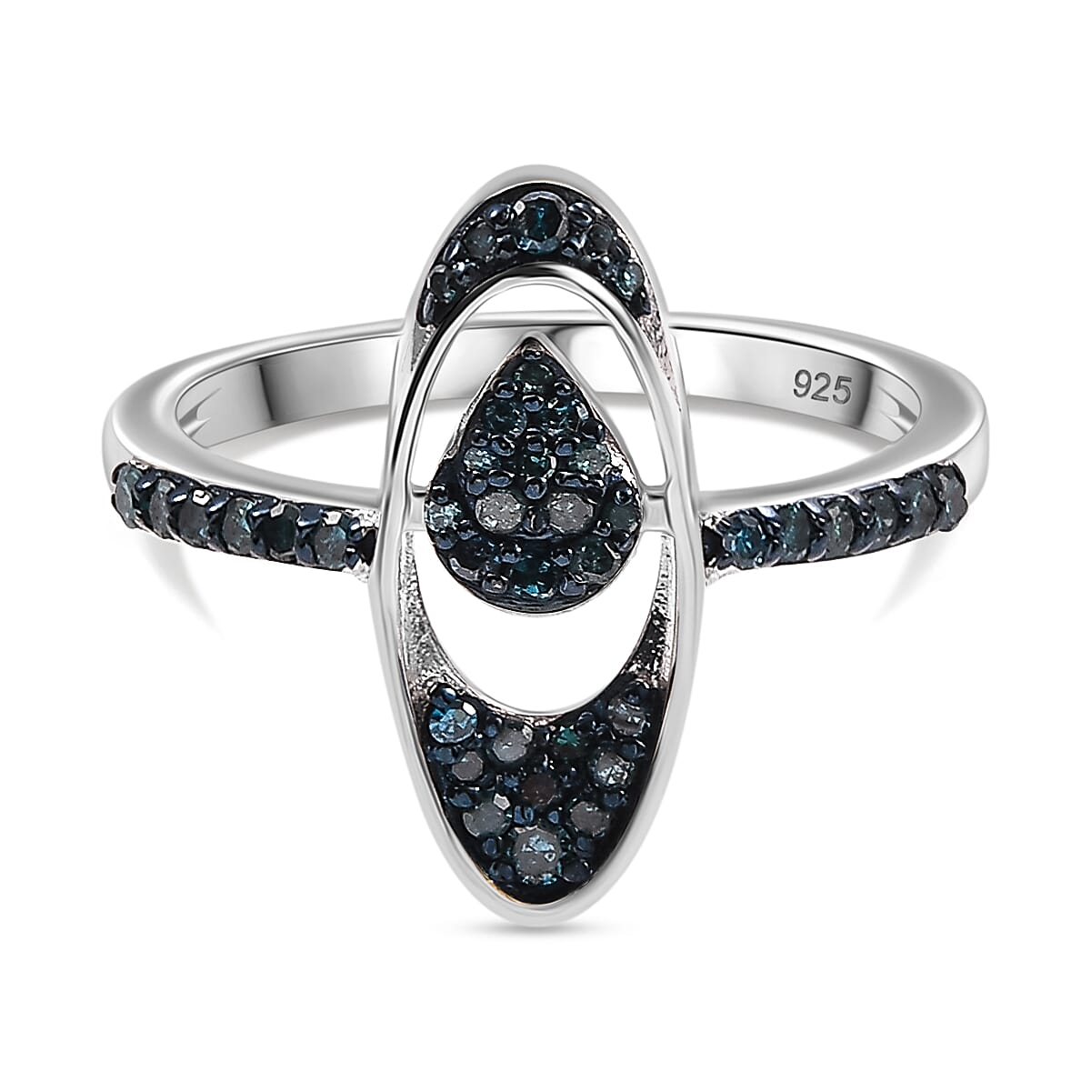 Diamond Ring in Rhodium Overlay Sterling Silver