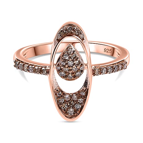 Champagne Diamond Ring in 18K Vermeil Rose Gold Plated Sterling Silver