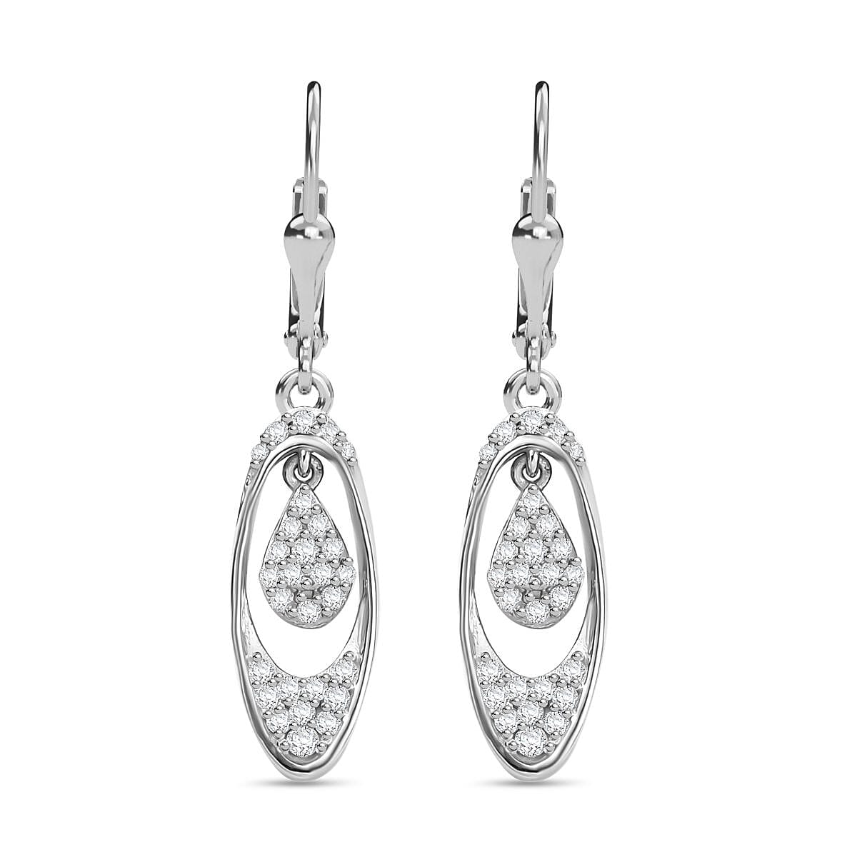 White Diamond Earring with Lever Back in Rhodium Overlay Sterling Silver 0.50 Ct