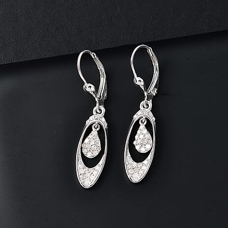 White Diamond Earring with Lever Back in Rhodium Overlay Sterling Silver 0.50 Ct