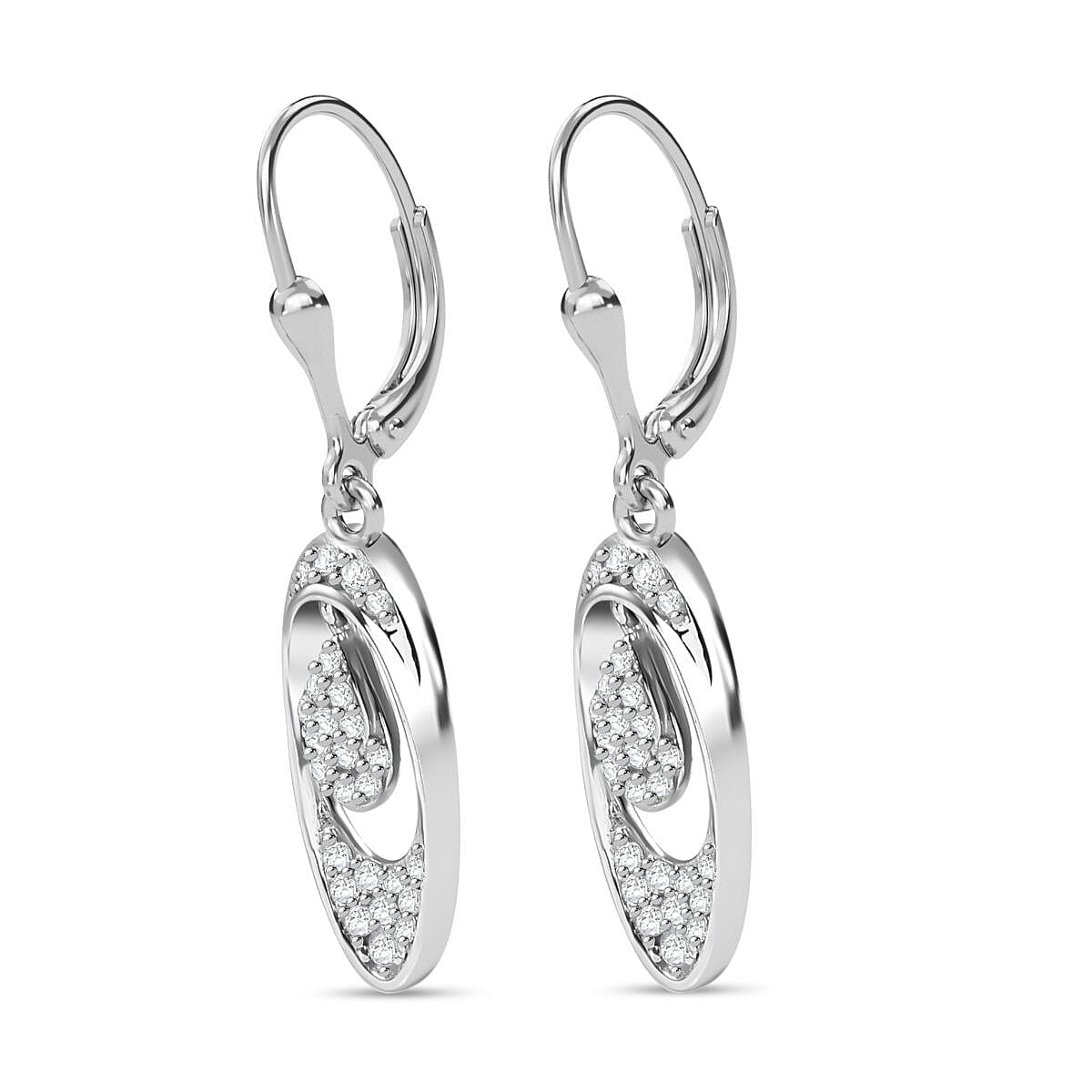 White Diamond Earring with Lever Back in Rhodium Overlay Sterling Silver 0.50 Ct