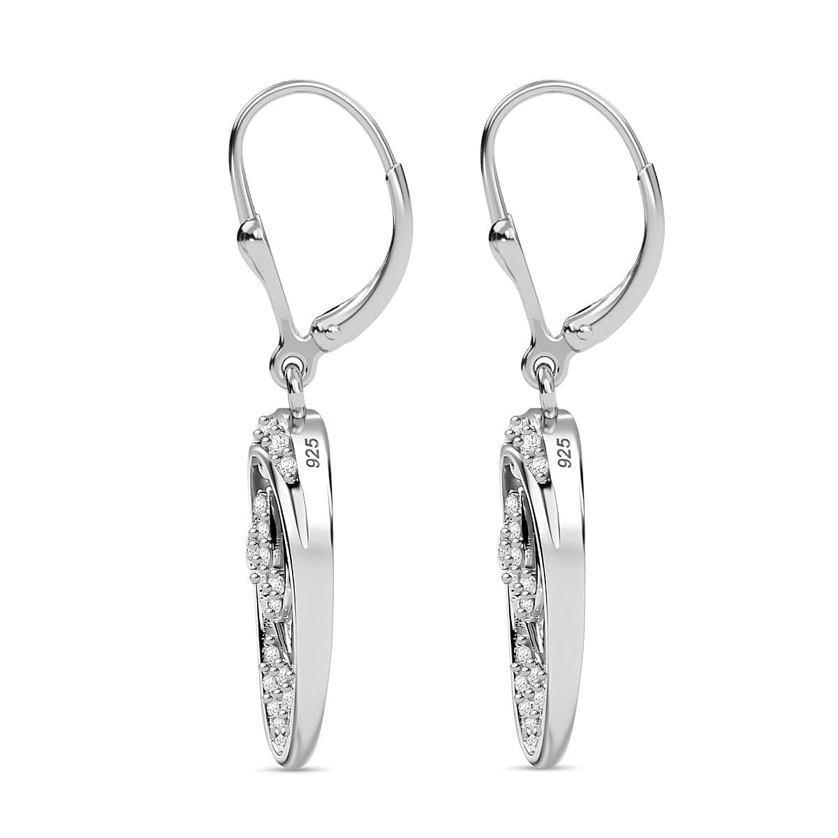 White Diamond Earring with Lever Back in Rhodium Overlay Sterling Silver 0.50 Ct