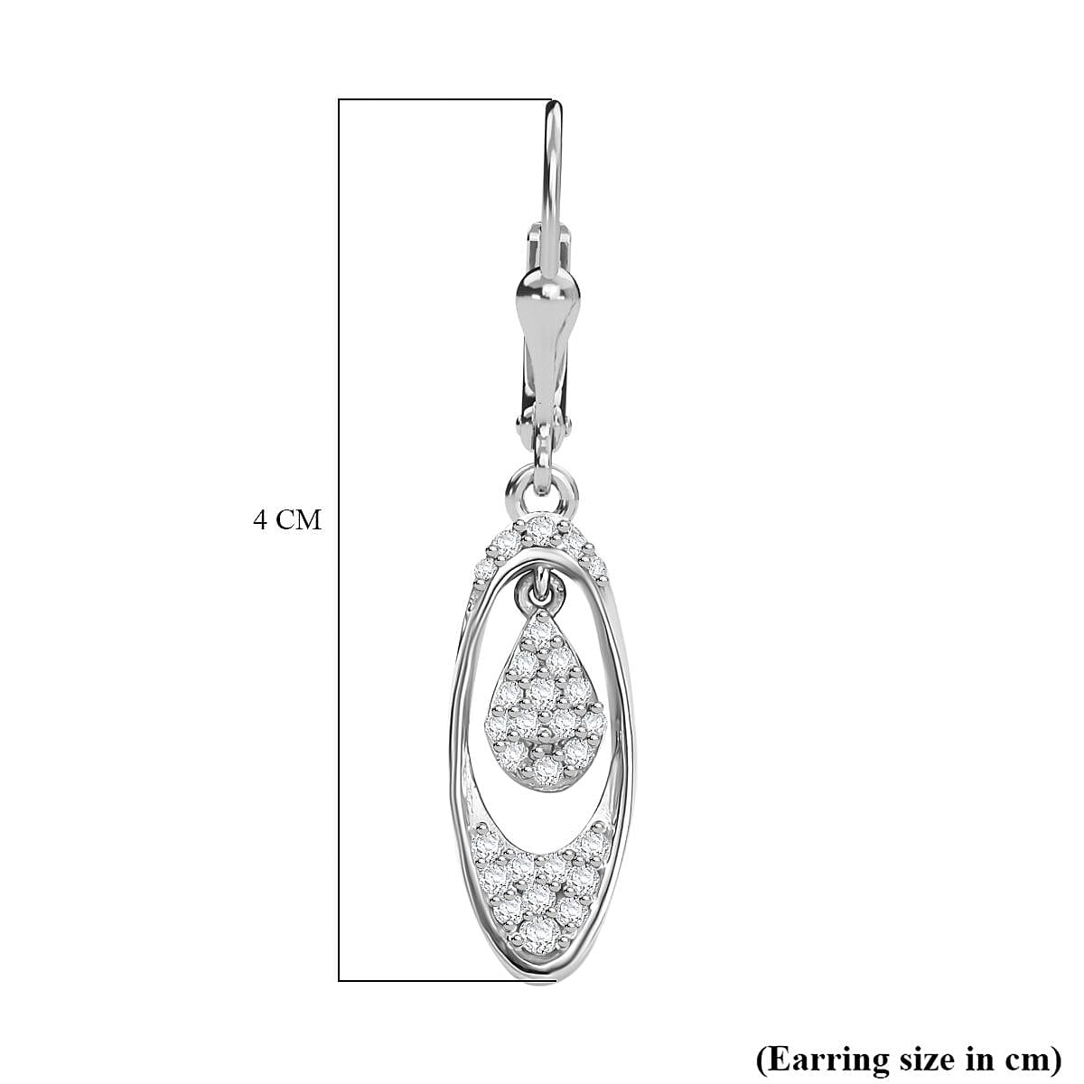 White Diamond Earring with Lever Back in Rhodium Overlay Sterling Silver 0.50 Ct