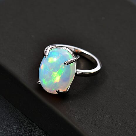 RHAPSODY 950 Platinum AAAA Ethiopian Opal Solitaire Ring 10.31 Ct Plat Wt - 6.35 Gms