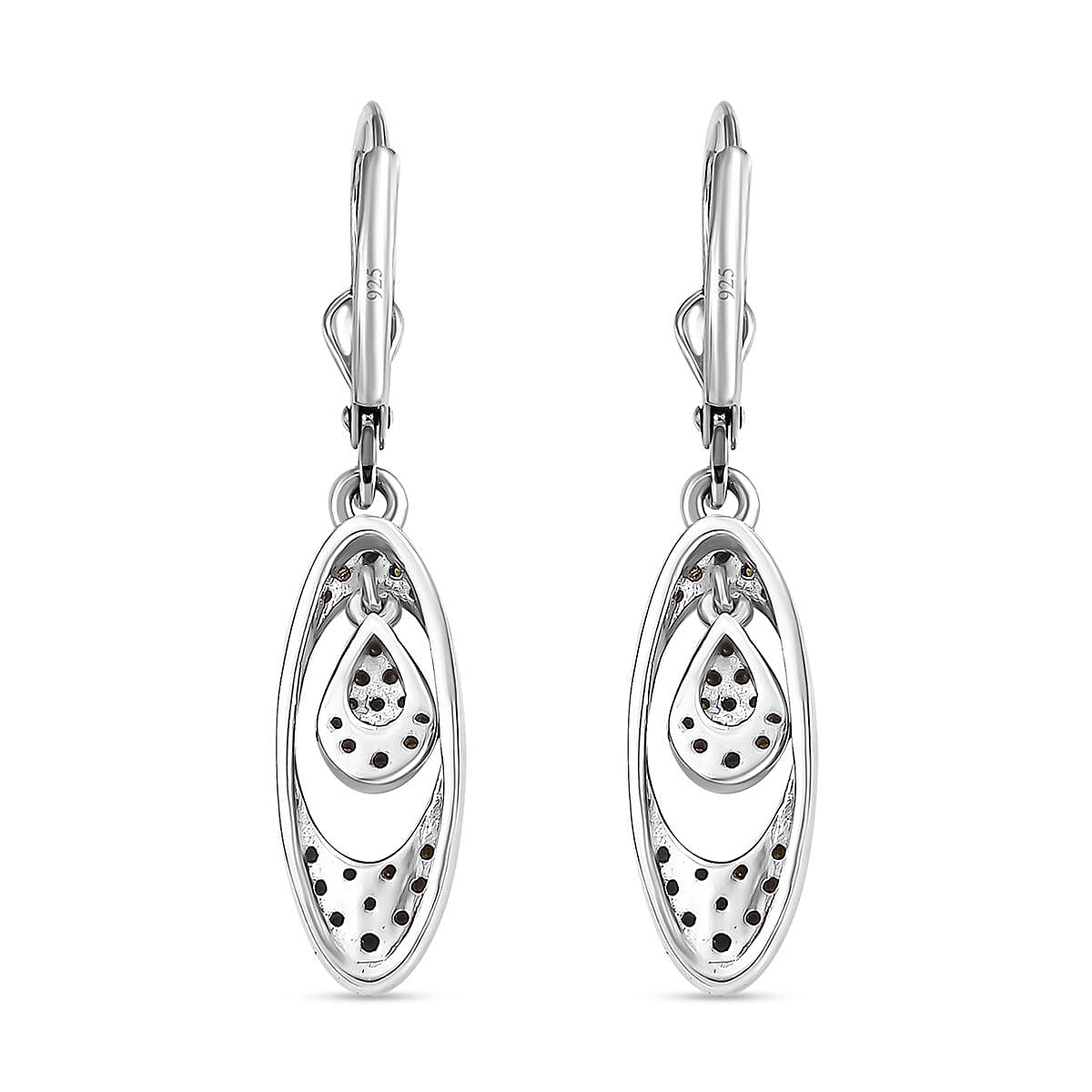 Green Diamond Earring with Lever Back in Rhodium Overlay Sterling Silver 0.50 Ct