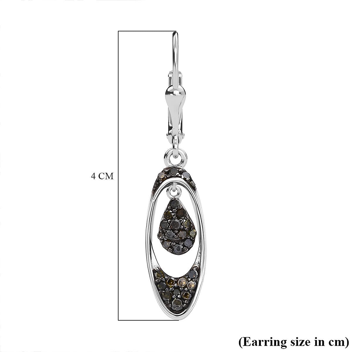 Green Diamond Earring with Lever Back in Rhodium Overlay Sterling Silver 0.50 Ct