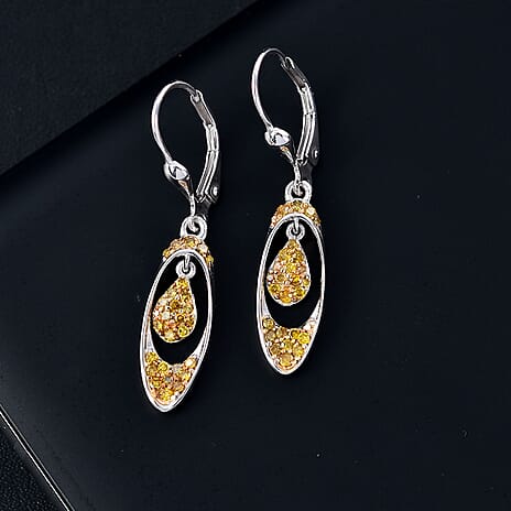 Yellow Diamond Earring in Rhodium Overlay Sterling Silver 0.50 Ct
