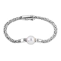 Edison Pearl Byzantine Bracelet (Size - 7.5) in Sterling Silver