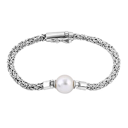 Edison Pearl Byzantine Bracelet (Size - 8) in Sterling Silver