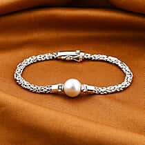 Edison Pearl Byzantine Bracelet (Size - 7.5) in Sterling Silver