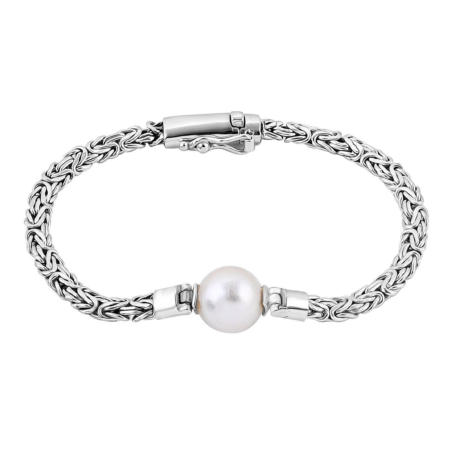 Edison Pearl Byzantine Bracelet (Size - 7.5) in Sterling Silver
