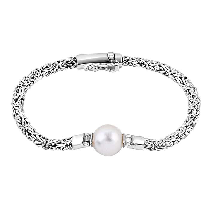Edison Pearl Byzantine Bracelet (Size - 7.5) in Sterling Silver