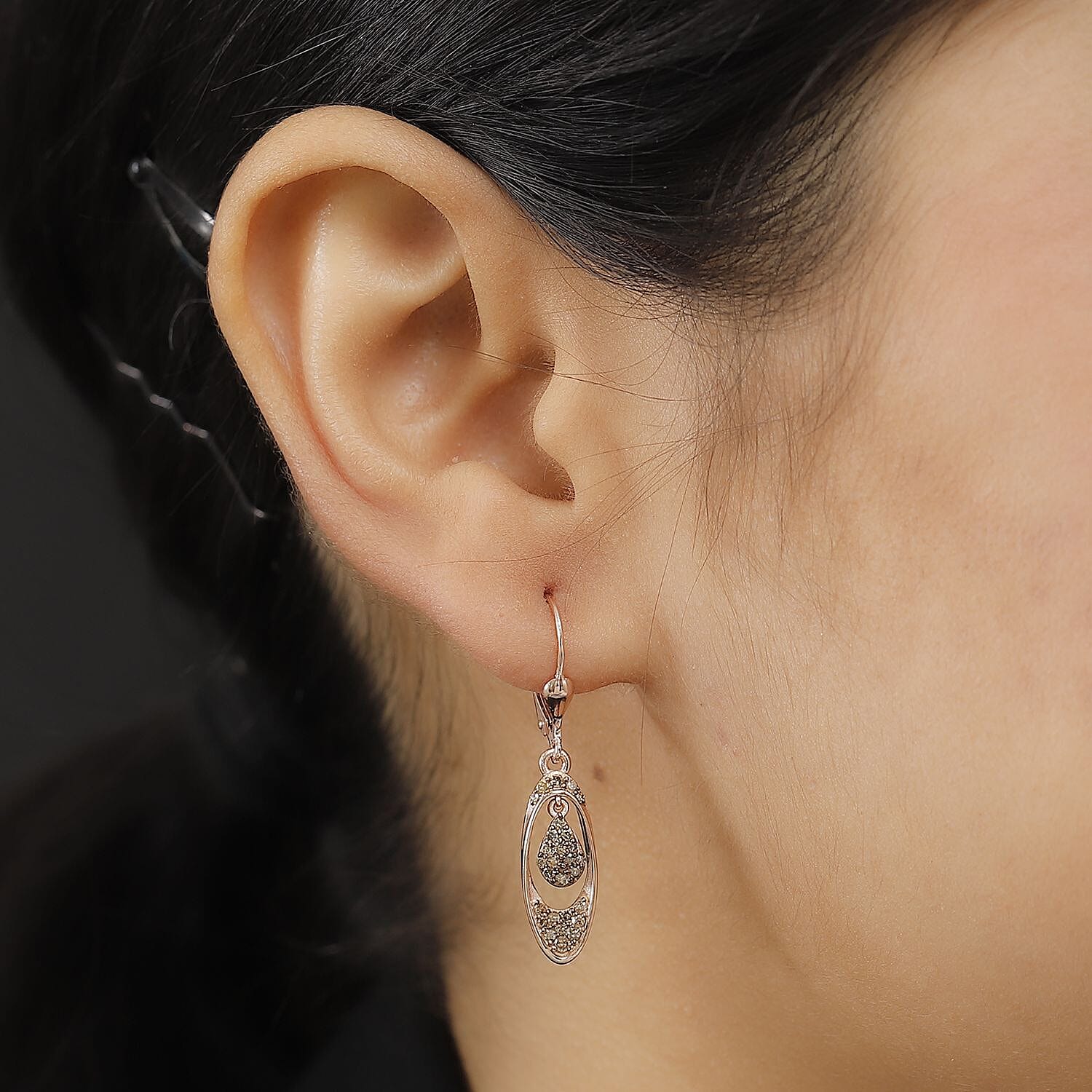 Champagne Diamond Earring with Lever Back in 18K Vermeil Rose Gold Plated Sterling Silver 0.50 Ct