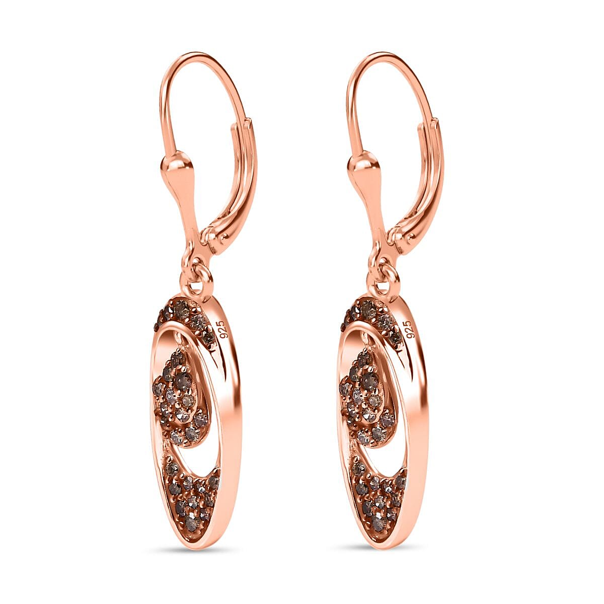 Champagne Diamond Earring with Lever Back in 18K Vermeil Rose Gold Plated Sterling Silver 0.50 Ct