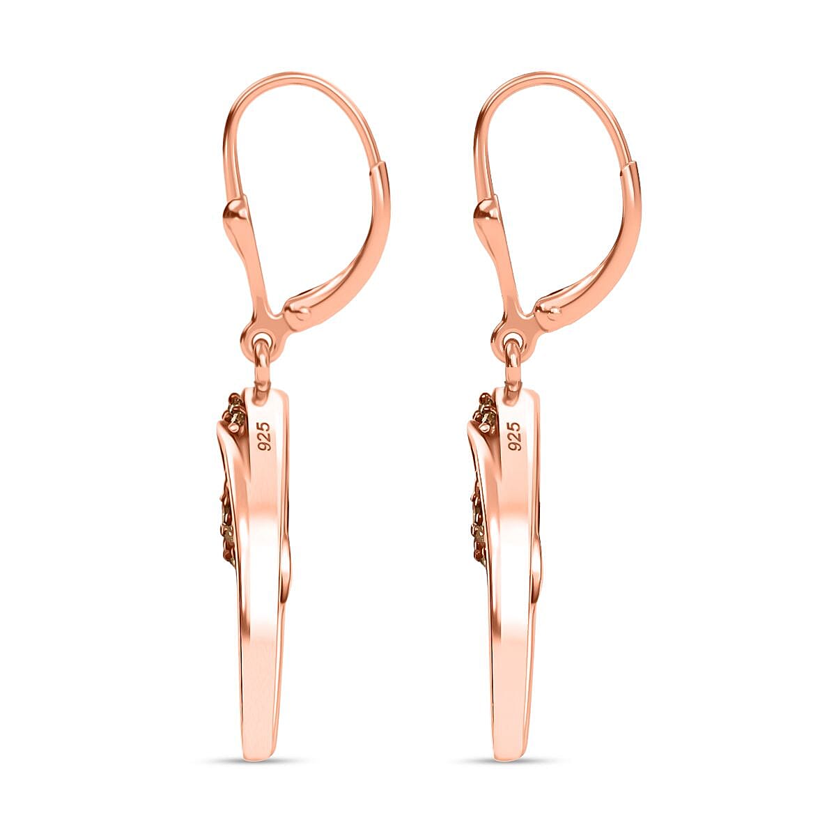 Champagne Diamond Earring with Lever Back in 18K Vermeil Rose Gold Plated Sterling Silver 0.50 Ct