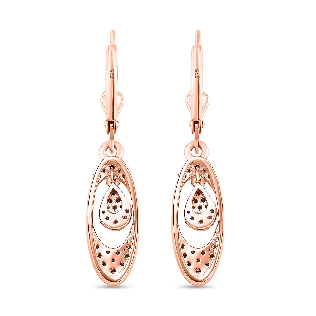 Champagne Diamond Earring with Lever Back in 18K Vermeil Rose Gold Plated Sterling Silver 0.50 Ct