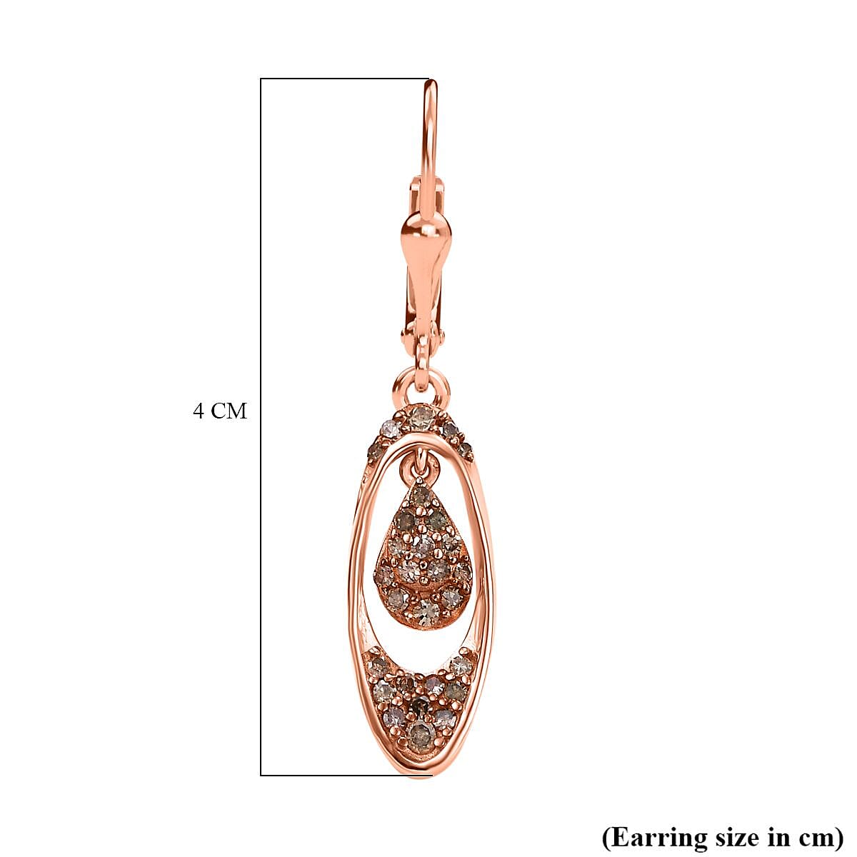 Champagne Diamond Earring with Lever Back in 18K Vermeil Rose Gold Plated Sterling Silver 0.50 Ct