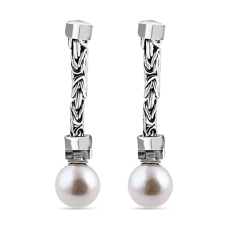 Royal Bali - Edison Pearl Borobudor Earrings With Push Back in Sterling Silver 19.46 Ct