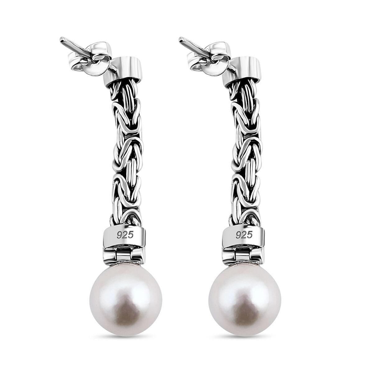 Royal Bali - Edison Pearl Borobudor Earrings With Push Back in Sterling Silver 16.08 Ct. Royal Bali - Edison Pearl Borobudor Earrings With Push Back in Sterling Silver 16.08 Ct.