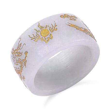 Natural Type A White Jade Dragon Carved Stone Band Ring 35.00 Ct. Natural Type A White Jade Dragon Carved Stone Band Ring 35.00 Ct.