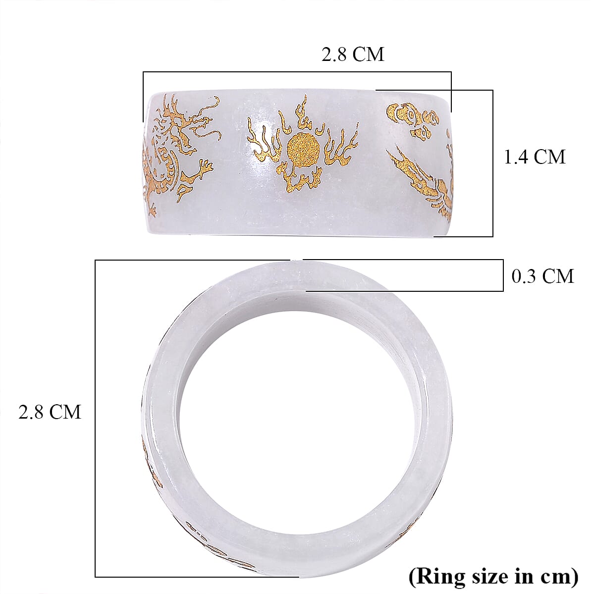 Extreme Rare Find - Natural Type A White Jade Dragon Carved Stone Band Ring 35.00 Ct.