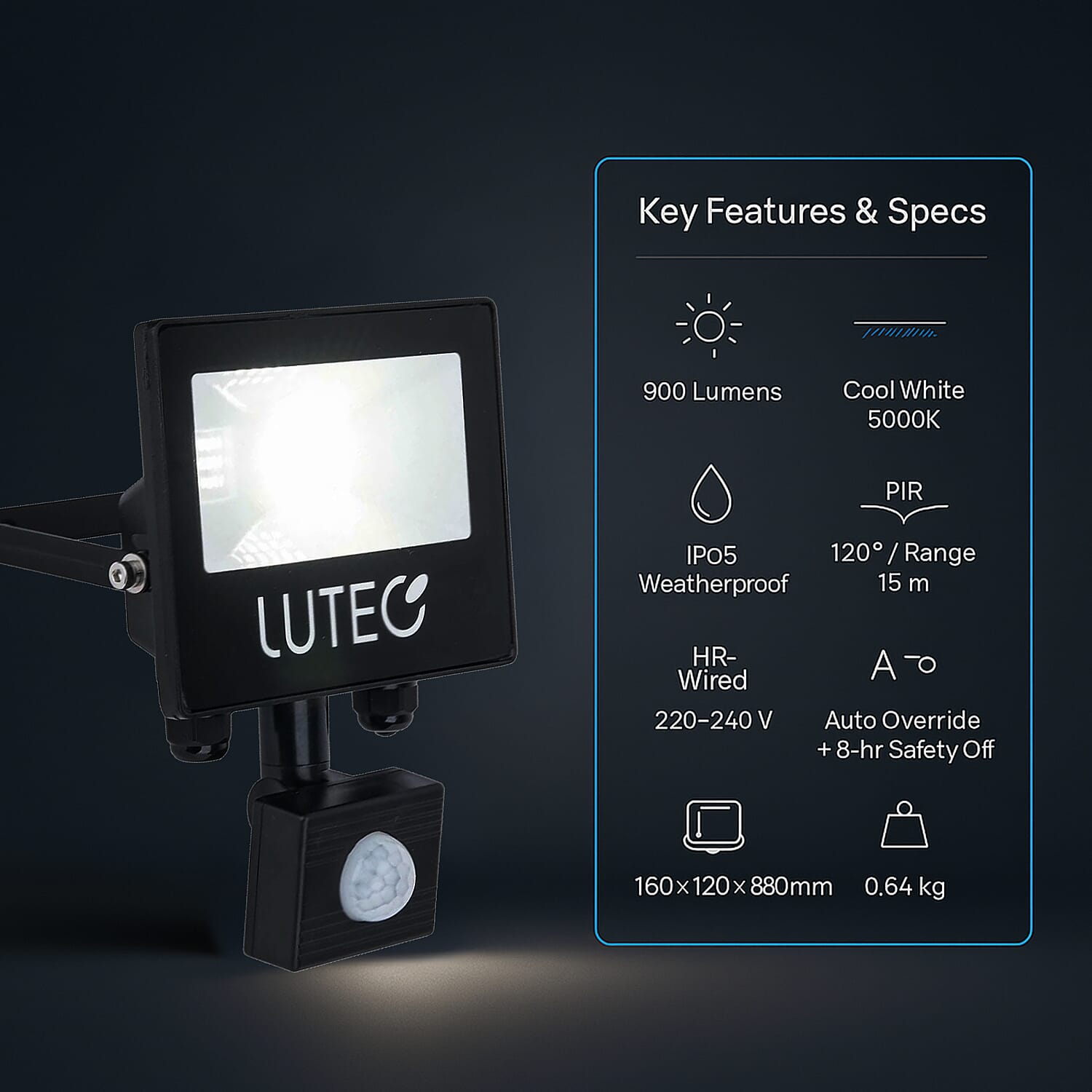 Lutec Tec10 Pir Hard Wired Low Glare Louvre Wall Light Integrated LED IP65 - 900 LUMEN