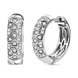 Diamond Cluster with Hoop Earring in Rhodium Overlay Sterling Silver