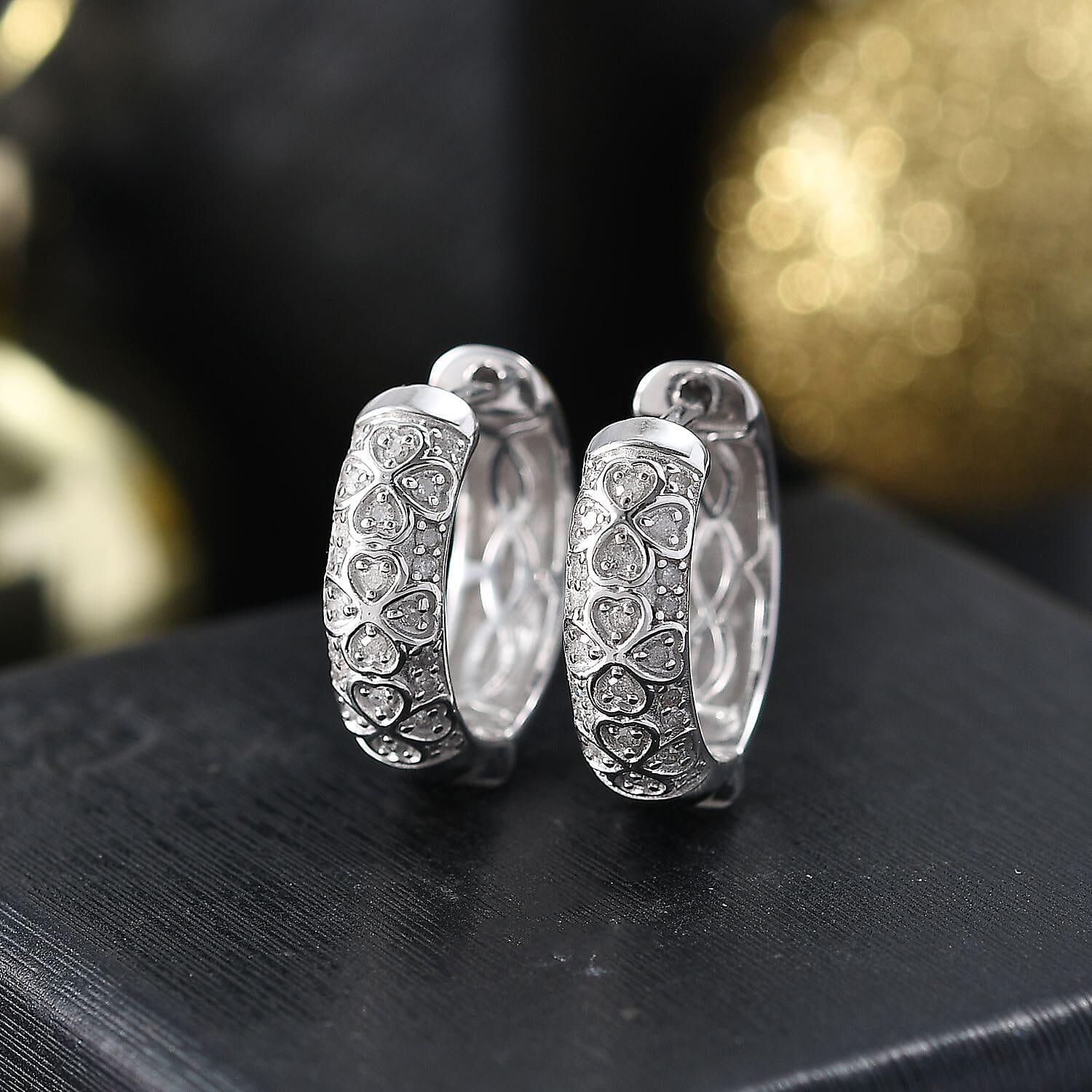 Diamond Cluster with Hoop Earring in Rhodium Overlay Sterling Silver