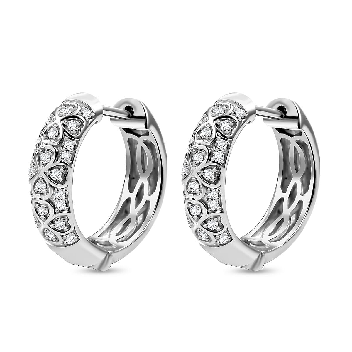 Diamond Cluster with Hoop Earring in Rhodium Overlay Sterling Silver