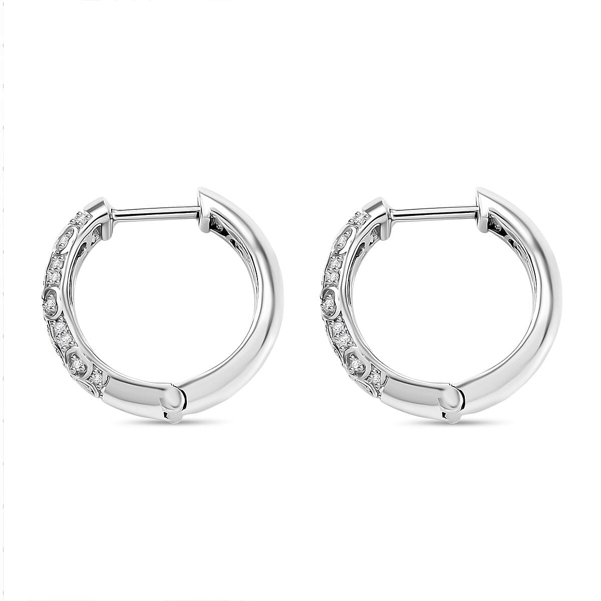 Diamond Cluster with Hoop Earring in Rhodium Overlay Sterling Silver