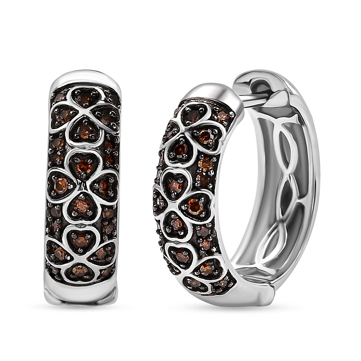 Red Diamond Cluster with Hoop Earring in Rhodium Overlay Sterling Silver 0.25 Ct