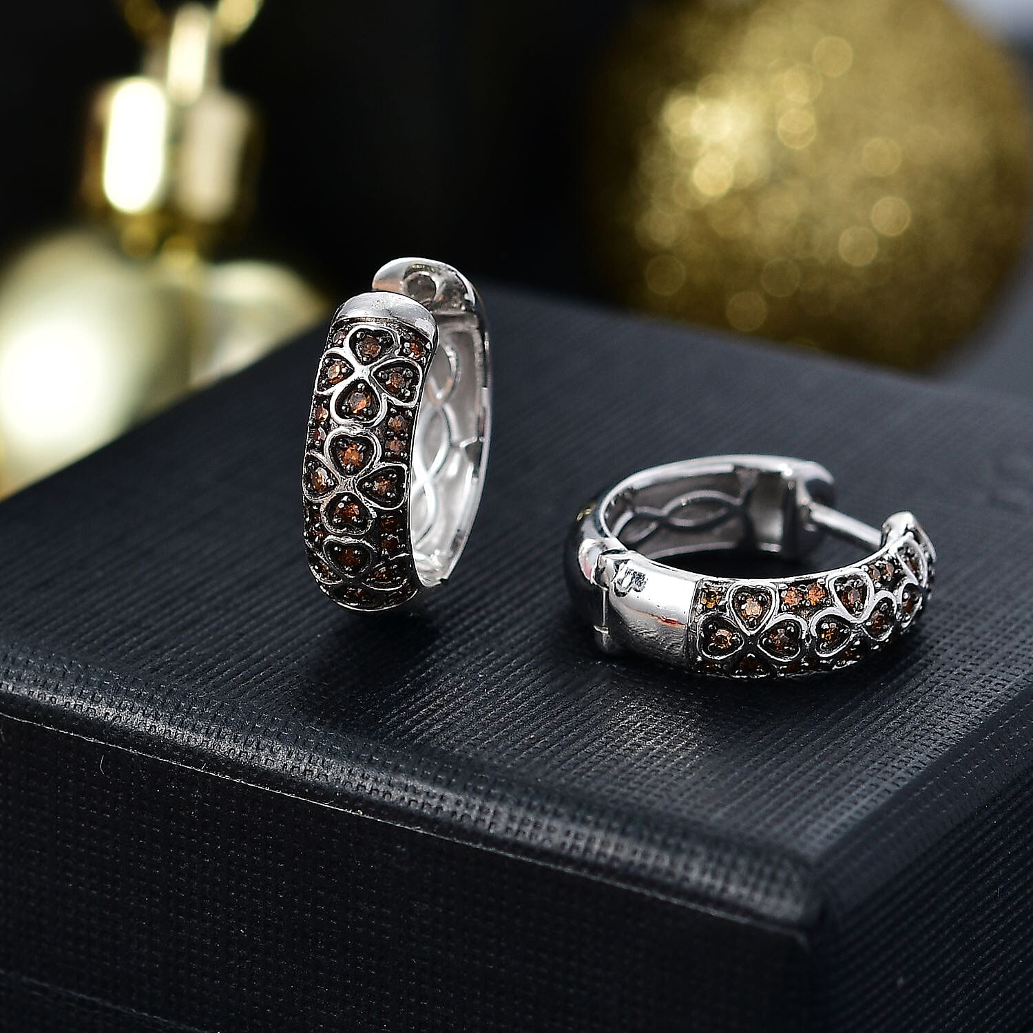 Red Diamond Cluster with Hoop Earring in Rhodium Overlay Sterling Silver 0.25 Ct