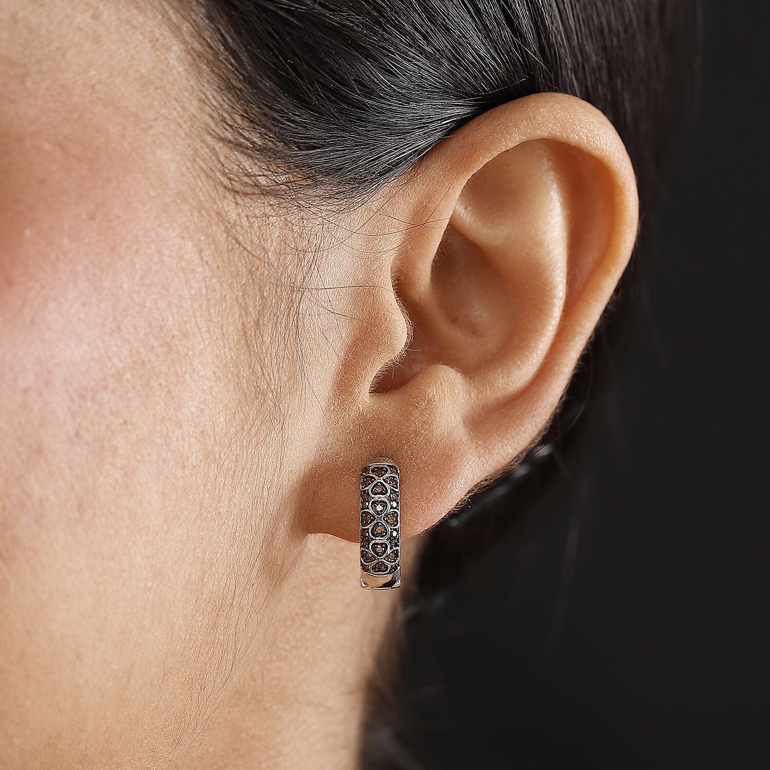 Red Diamond Cluster with Hoop Earring in Rhodium Overlay Sterling Silver 0.25 Ct