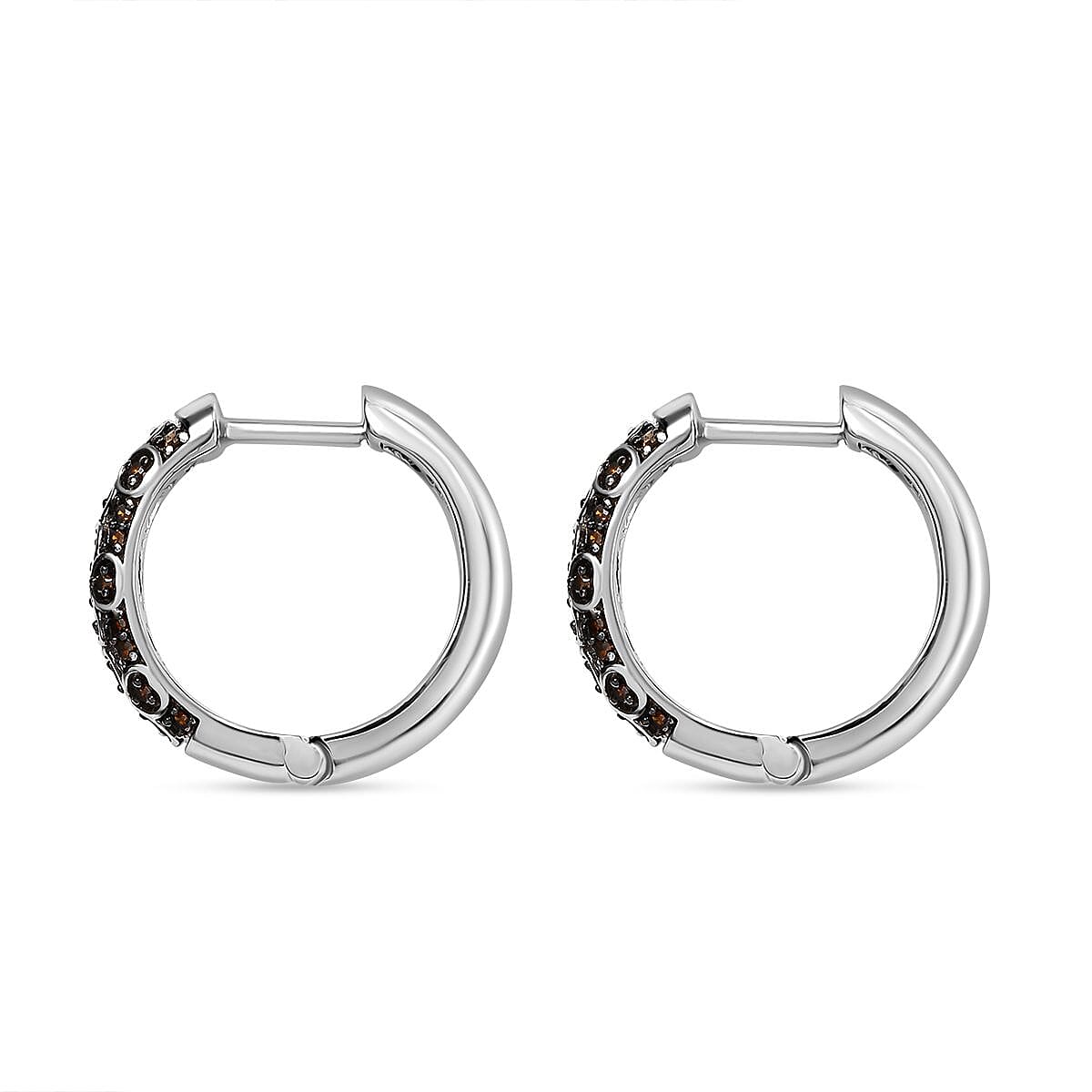 Red Diamond Cluster with Hoop Earring in Rhodium Overlay Sterling Silver 0.25 Ct