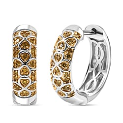 Diamond Cluster with Hoop Earring in Rhodium Overlay Sterling Silver