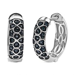 Diamond Cluster with Hoop Earring in Rhodium Overlay Sterling Silver