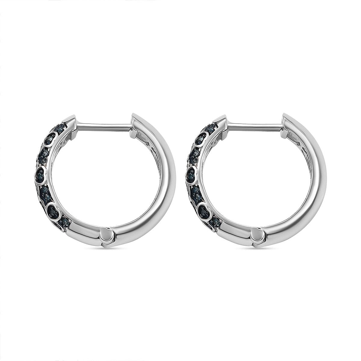 Blue Diamond Cluster with Hoop Earring in Rhodium Overlay Sterling Silver 0.25 Ct.